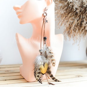 Single long feather earring, Hippie earrings, Bohemian earrings, Feather Earrings, Feather jewelry, Boho Earrings, Boho festival jewelry