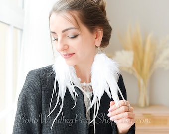 White feather earrings, Wedding white earrings, Hippie earrings, Bohemian earrings, Long Feather Earrings, Feather jewelry, Boho Earrings