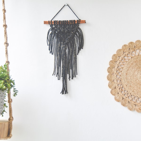 Macrame wall hanging, Black Gold Macrame, Bohemian home decor, Macrame room decor, Boho dreamcatcher, Bohemian bedroom, Small Macrame