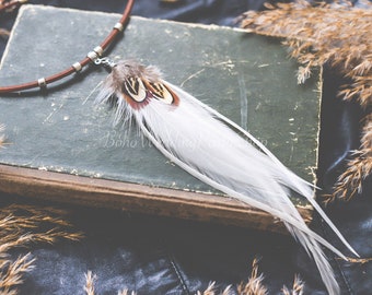 Collar de plumas, colgante de plumas, dije de plumas, collar con colgante de plumas, collar de plumas naturales, collar bohemio, collar hecho a mano