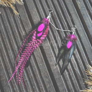 Single earring and small feather ear cuff, Feather Ear Wrap, Ear Cuff with Feathers, Natural Feather Earring, Ear Wrap Cuff, Ear clip