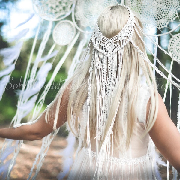 Macrame Hairpiece, Boho veil, Macrame veil, Macrame wedding veil, Bohemian veil, Bridal shower accessory, Macrame Headband, Unique Veil