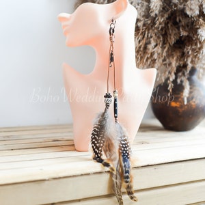 Single long feather earring, Hippie earrings, Bohemian earrings, Feather Earrings, Feather jewelry, Boho Earrings, Boho festival jewelry