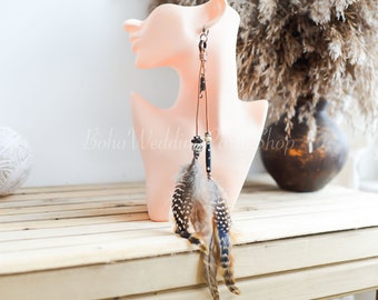 Single long feather earring, Hippie earrings, Bohemian earrings, Feather Earrings, Feather jewelry, Boho Earrings, Boho festival jewelry
