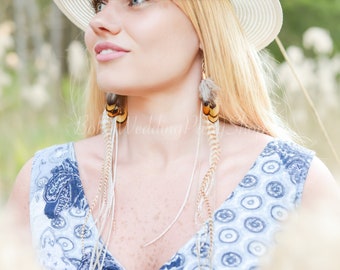Long feather earrings, Hippie earrings, Bohemian earrings, Long Feather Earrings, Feather jewelry, Boho Earrings,Boho festival jewelry