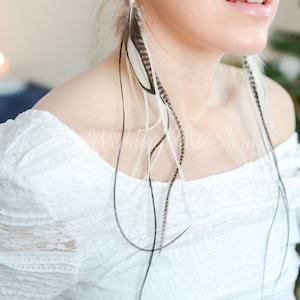 Long feather earrings, Grizzly Feather Earrings, Hippie earrings, Bohemian earrings, Long Feather Earrings, Boho Earrings, Black earrings