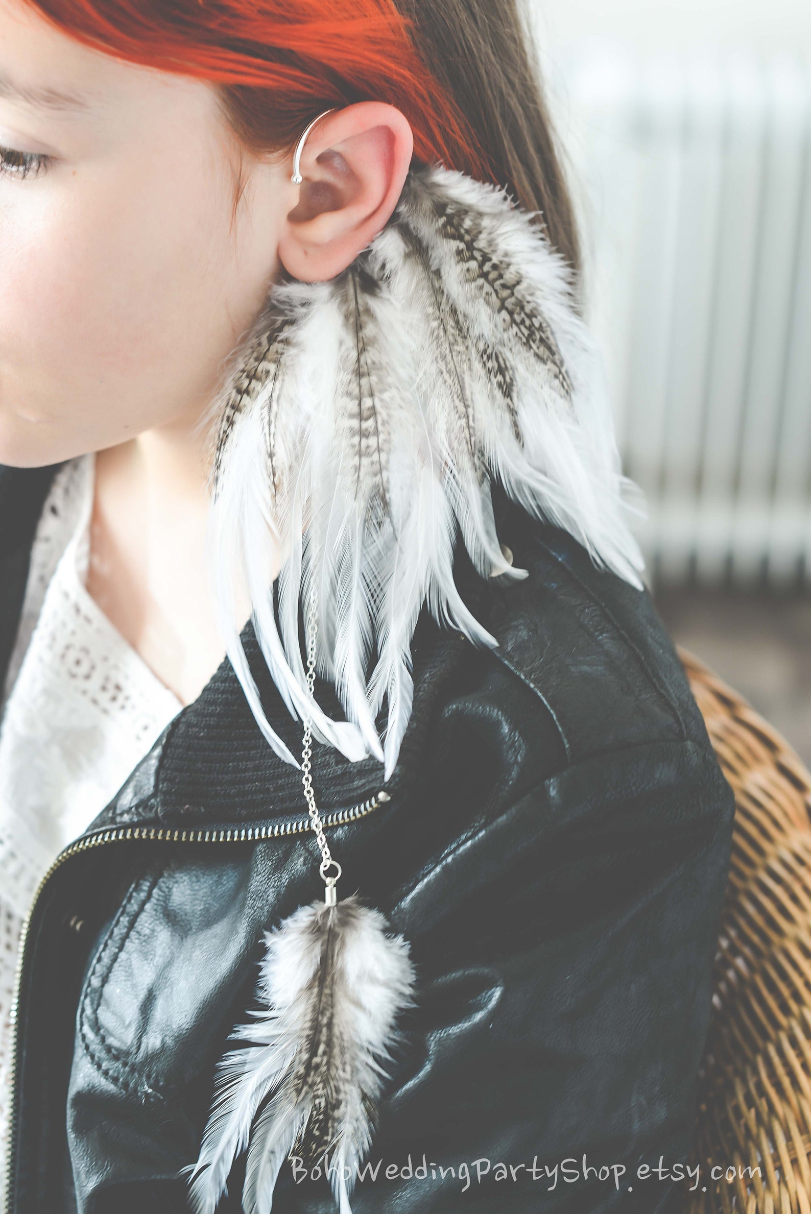 Feather Ear Cuff Feather Ear Wrap Ear Cuff With Feathers Etsy