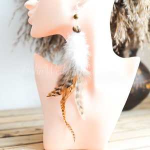 Feather earrings, Small Feather Earrings, Hippie earrings, Bohemian earrings, Long Feather Earrings, Boho Earrings, Brown feather earrings