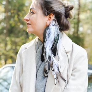 Feather ear cuff, Feather Ear Wrap, Ear Cuff with Feathers, Long Feather Ear Cuff, Natural Feather Earring, Ear Wrap Cuff, Black ear cuff