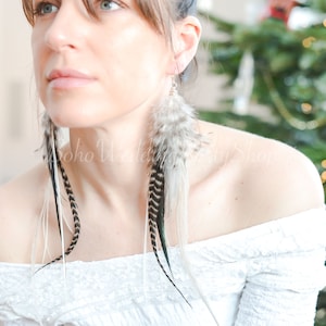 Long feather earrings, Grizzly Feather Earrings, Hippie earrings, Bohemian earrings, Long Feather Earrings, Boho Earrings, Black earrings