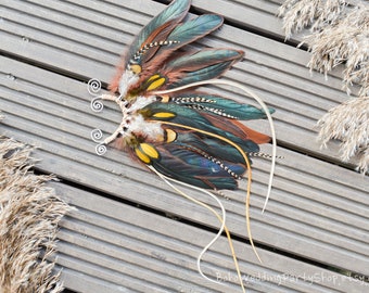 Brown feather ear cuff, Feather Ear Wrap, Ear Cuff with Feathers, Feather Ear Cuff, Natural Feather Earring, Ear Wrap Cuff, Boho ear cuff