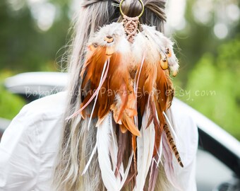 Feather headpiece, Boho headpiece, Feather jewelry, Feather headband, Festival hair accessories, Wedding hair piece, Macrame headband