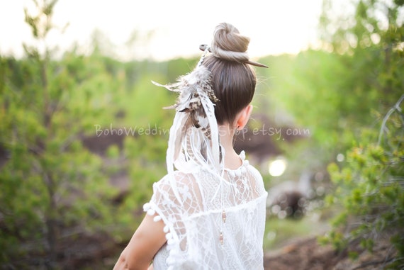 Hair Pin, Feather Headpiece, Boho Headpiece, Feather Jewelry 