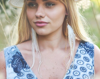 Long feather earrings, Hippie earrings, Bohemian earrings, Long Feather Earrings, Feather jewelry, Boho Earrings, Boho festival jewelry