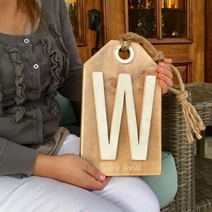 Large Wooden Tag Farmhouse Decor Family Sign: Personalized Name or Date, Housewarming, Wedding Gift, Porch Decor image 1