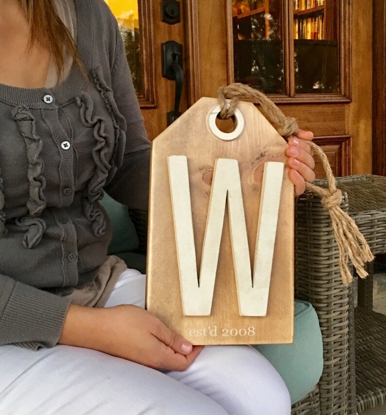 Large Wooden Tag Farmhouse Decor Family Sign: Personalized Name or Date, Housewarming, Wedding Gift, Porch Decor image 1