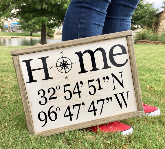 Personalized Family Sign with Compass Rose | Name and Latitude/Longitude GPS Coordinates | 2024 A House Became Our Home