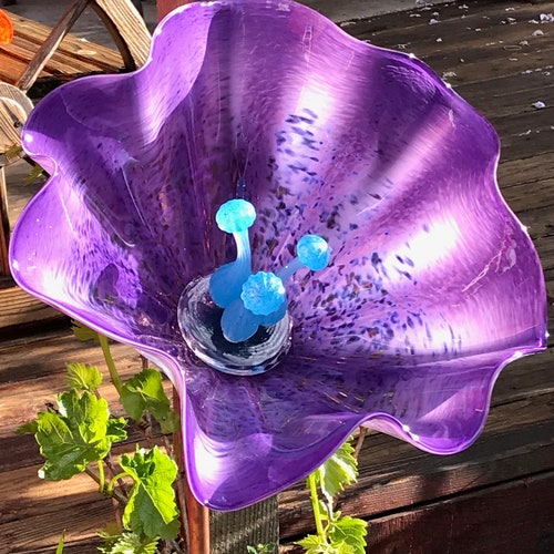 Glass Flower Lawn Art Garden Art Plate Flowers Yard Etsy
