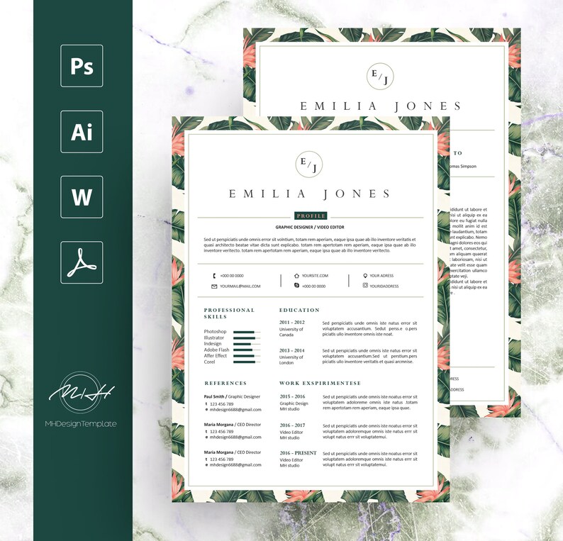Leaf Floral Resume Template Cv Template Free Cover Letter Resume Templates Paper Party Supplies Delage Com Br