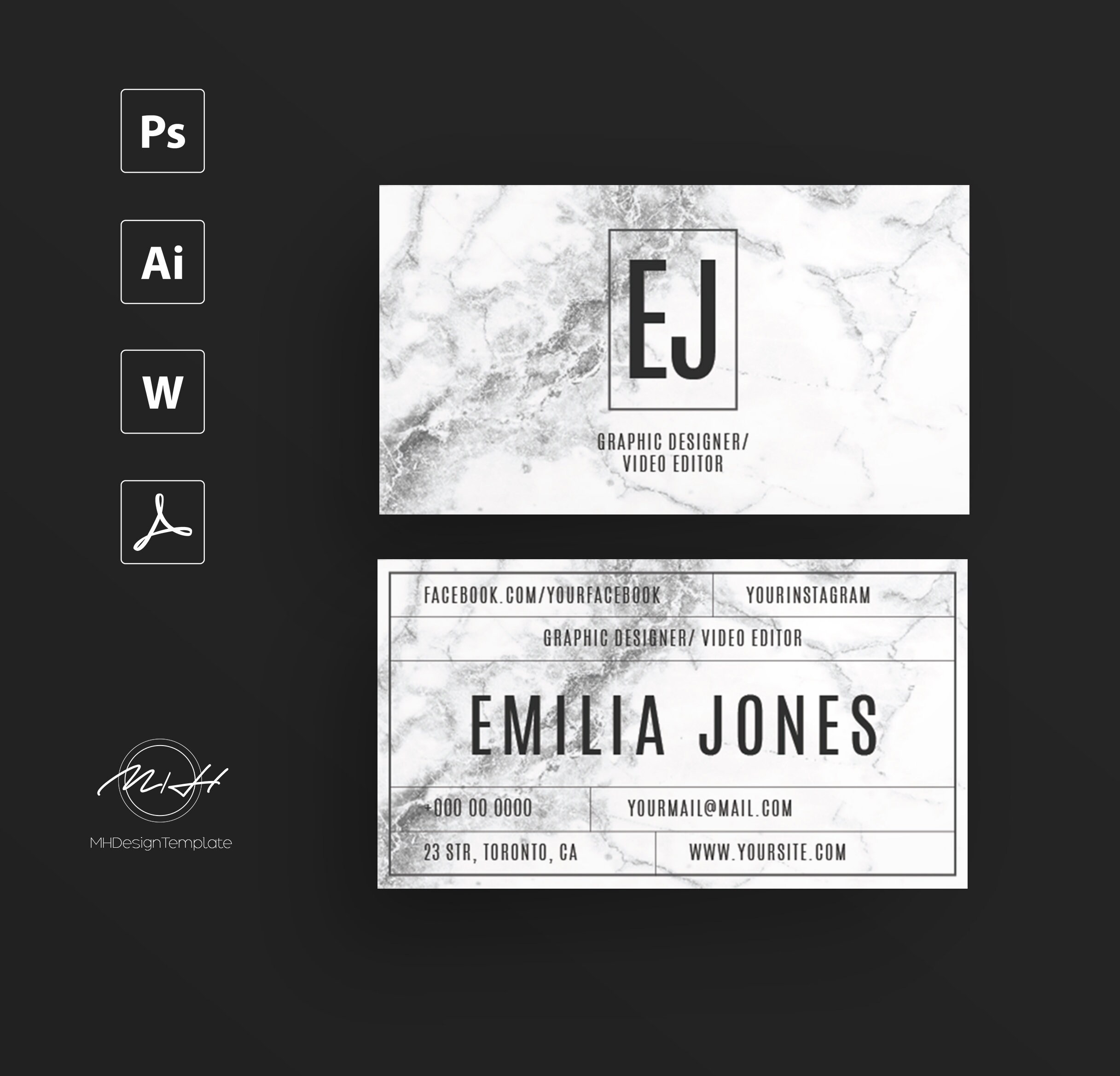 White Marble Business Card Template Creative Card Design Etsy White Marble Business Card Template Creative Card Design Etsy