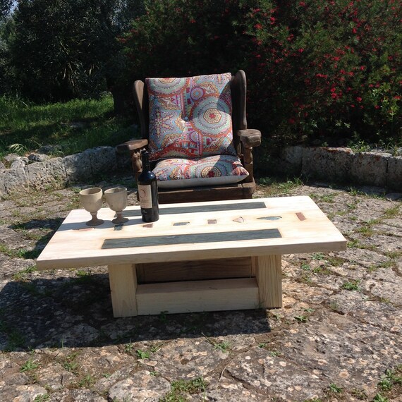 En Basse Bois Incrustation Table BasseMassifInserts De Pierre Avec SGUVpqzM