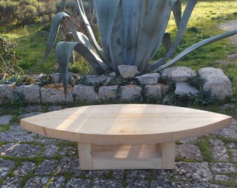 Mesa de surf, mesa de madera de abeto reciclado, mesa de centro, mesa baja, mesa de estar, mesa con estante, mesa de diseño