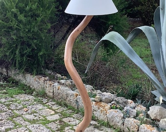 Lampe, Stehlampe, Stehlampe, Holzlampe, Lampe mit Lampenschirm, Olivenholzlampe