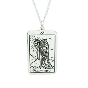 Die Einsiedler-Tarotkarten-Halskette, Kettenanhänger, Sterlingsilber 925, vergoldet