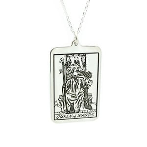 Collier de cartes de tarot Queen of Wands, argent sterling 925, plaqué or