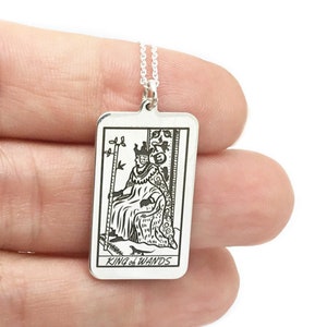 Collier de cartes de tarot King of Wands, argent sterling 925, plaqué or