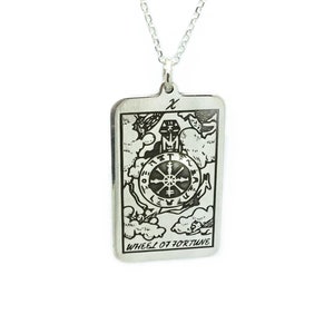 Wheel of fortune Tarot Card Necklace, Chain Charm, Sterling Silver 925, Gold plated