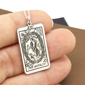 Collier carte de tarot du monde, breloque chaîne, argent sterling 925, plaqué or