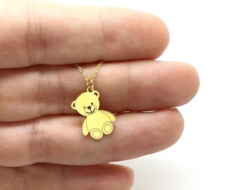 Teddy Bear Chain Necklace, Charm, Birthday gift, Kids, Toy, Sterling Silver, Gold 9k, Gold 14k