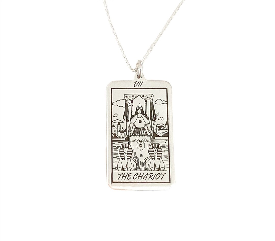 The Chariot Tarot Card Necklace Sterling Silver 925 Gold Etsy