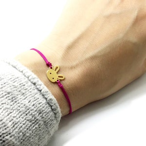 Rabbit Bracelet, Cute, Animal Jewelry, Easter Gift, Daughter Gift, Cord Bracelet, Sterling Silver 925, Gold plated