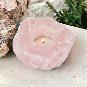 ローズクォーツクリスタルキャンドルホルダー - 「愛の石」ピンククリスタルキャンドルホルダー、Luna by Louise Crystal Shop UK