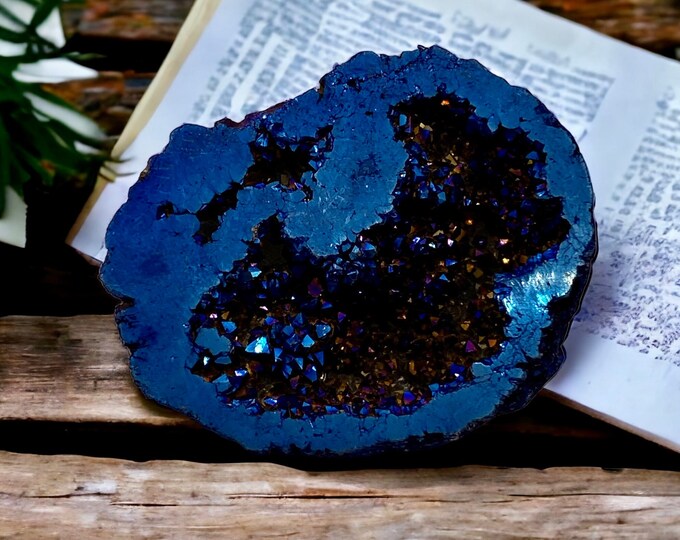 Cobalt Blue ( Mini ) Aura Geode Slice, Aura Quartz Geode Druze Slice ...