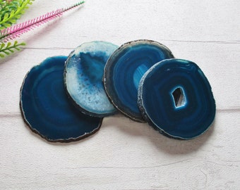 Gold Agate Coasters x 4 //// Hand Gilded Edges in Silver Copper //// 8-10 cm