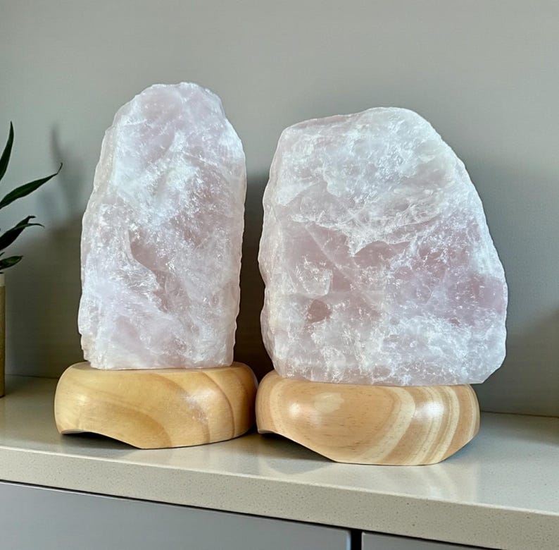 Rose Quartz Crystal Lamp - 1.4kg-1.8kg: On wooden Stand, E14 LED Bulb and Mains Plug image 9