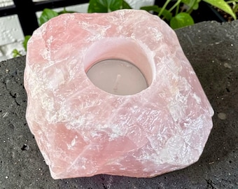 Rose Quartz Crystal Tealight Holder - 'Stone of Love' Candleholder