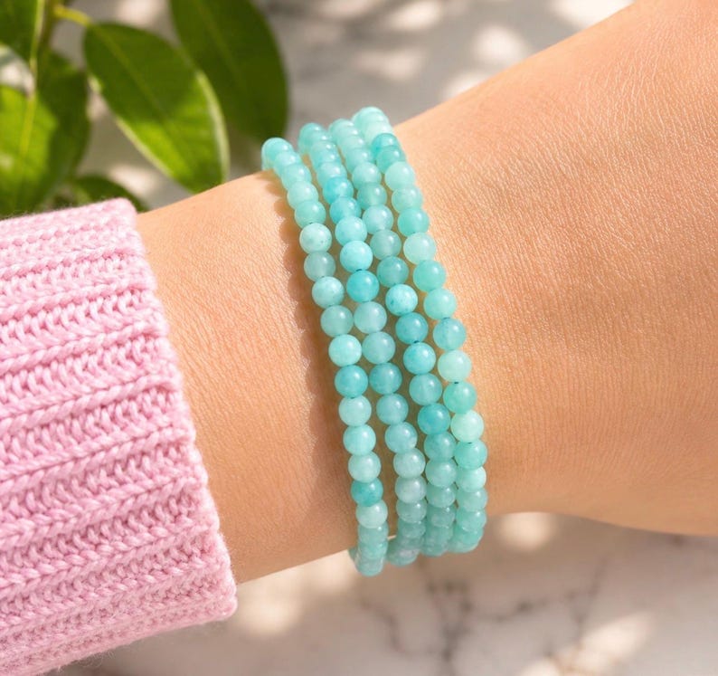 Amazonite Crystal Bracelet • 3mm Stretch Bead, Emotional Balance image 1