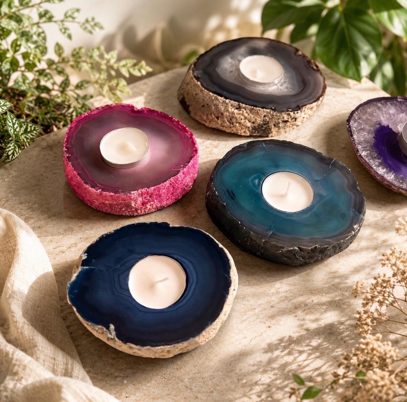 Agate Geode Candle Holder: Ethereal Crystal Home Decor image 3