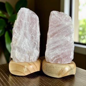Rose Quartz Crystal Lamp - 1.4kg-1.8kg: On wooden Stand, E14 LED Bulb and Mains Plug image 8