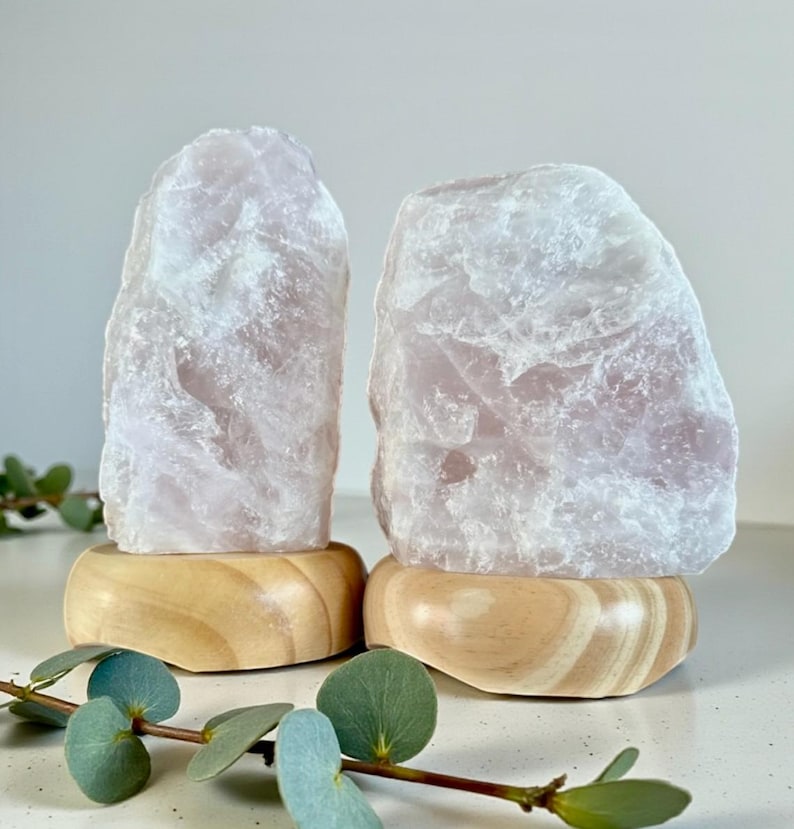 Rose Quartz Crystal Lamp - 1.4kg-1.8kg: On wooden Stand, E14 LED Bulb and Mains Plug image 13