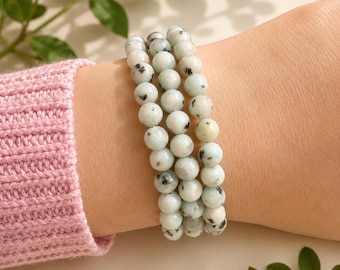 Handmade Kiwi Jasper Beaded Bracelet: Soothing Crystal Jewelry