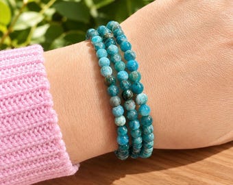 Apatite Crystal Bracelet • 4mm Calming Stone, Stress Relief