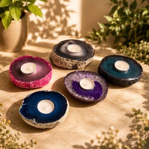 Agate Geode Candle Holder: Ethereal Crystal Home Decor image 2