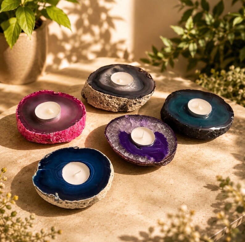 Agate Geode Candle Holder: Ethereal Crystal Home Decor image 2