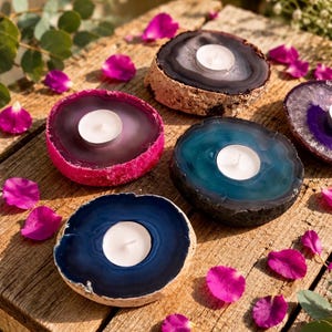 Agate Geode Candle Holder: Ethereal Crystal Home Decor image 1