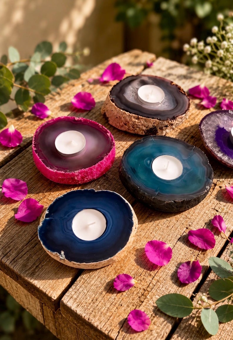 Agate Geode Candle Holder: Ethereal Crystal Home Decor image 1